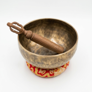 Large Handmade Himalayan Singing Bowl – Engraved Mantra, Vajra Mallet, and Cushion
